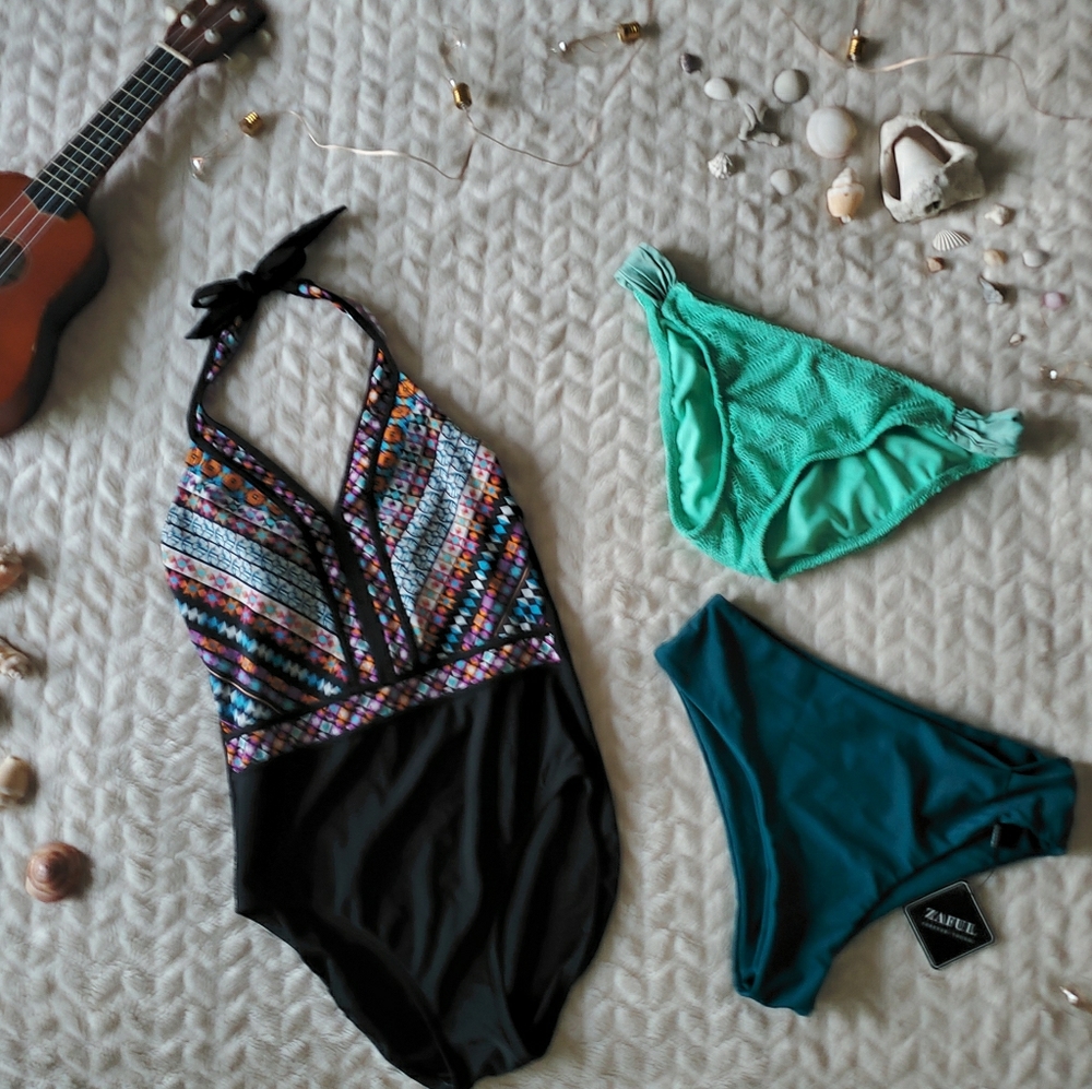 One Piece Swimsuit And Bikini Bottoms